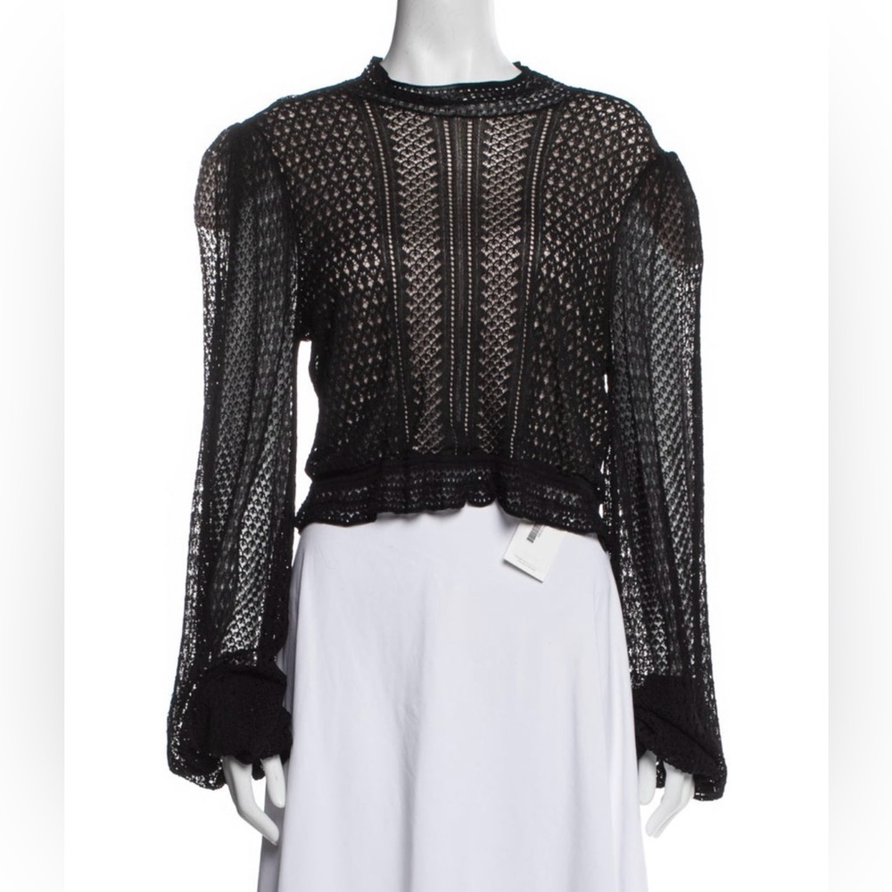 Ronny Kobo Antoinette Lace Pattern Mock Neck Crop Top